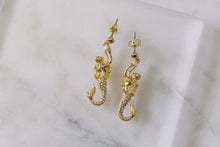 Gold Plated Mermaid Stud Earrings - With Colored Swarowski Crystals