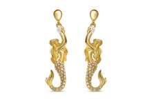 Gold Plated Mermaid Stud Earrings - With Colored Swarowski Crystals