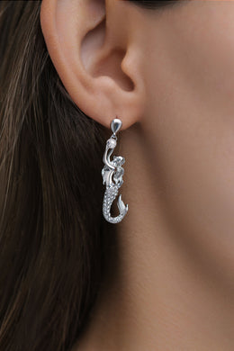 Silver Mermaid Stud Earrings - With Clear Swarowski Crystals