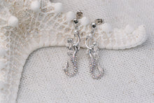 Silver Mermaid Stud Earrings - With Colored Swarowski Crystals