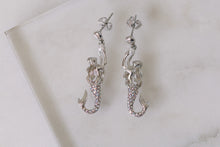 Silver Mermaid Stud Earrings - With Colored Swarowski Crystals